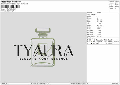 Tyauratext Embroidery Machine Design File 6 sizes