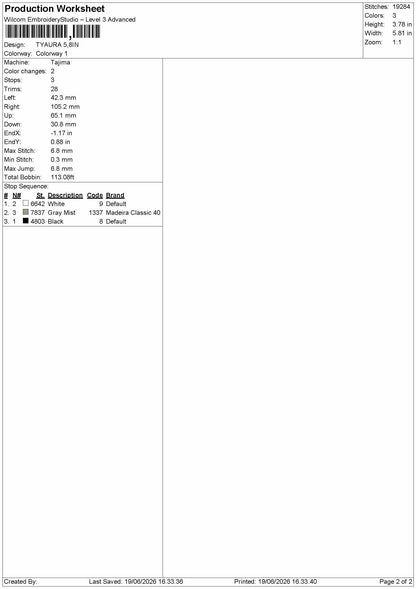 Tyauratext Embroidery Machine Design File 6 sizes