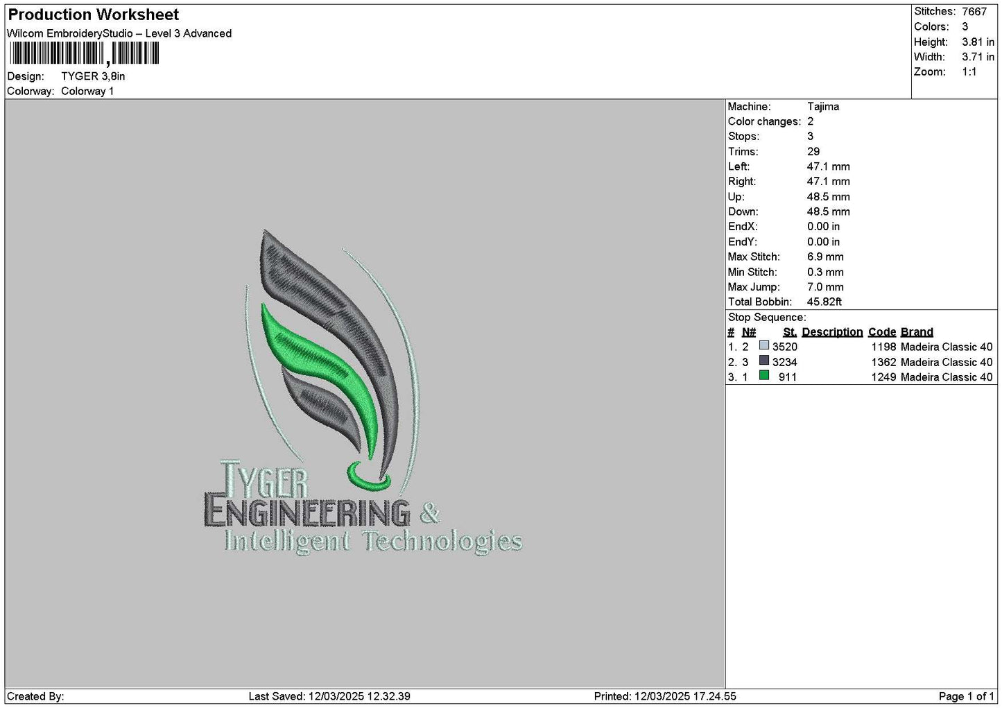 Tygertext Embroidery File 6 sizes