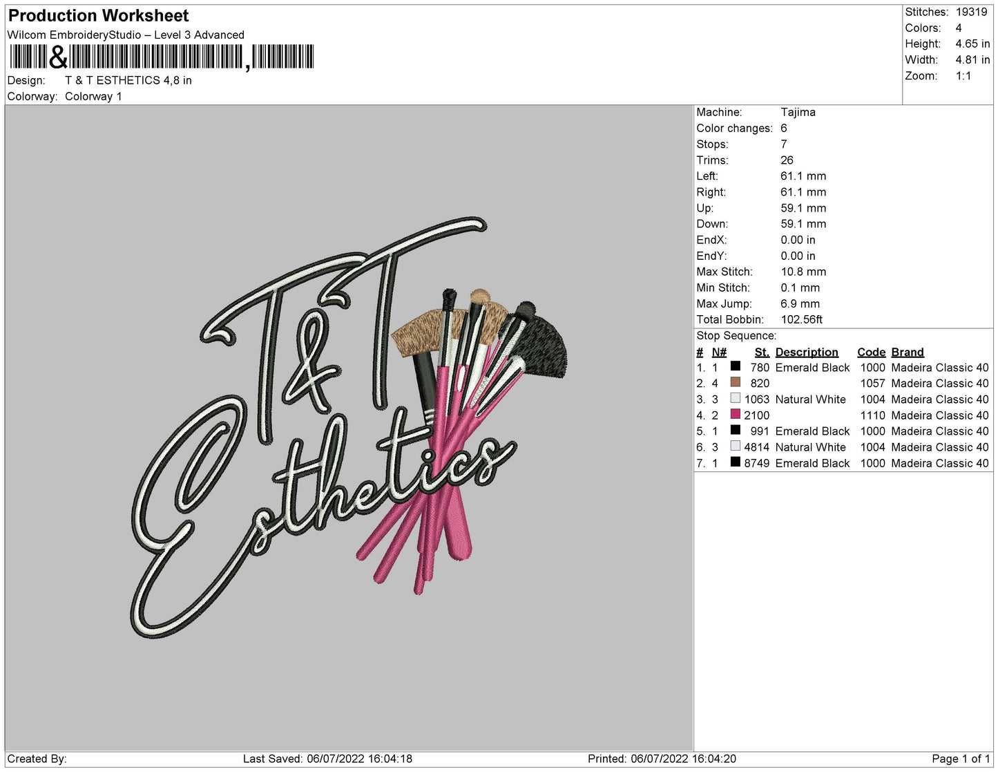 T&T Esthetics Embroidery File 4 sizes