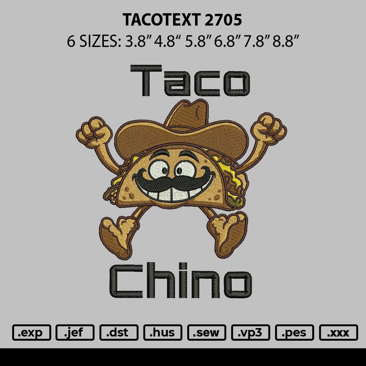 Tacotext Embroidery File 6 sizes