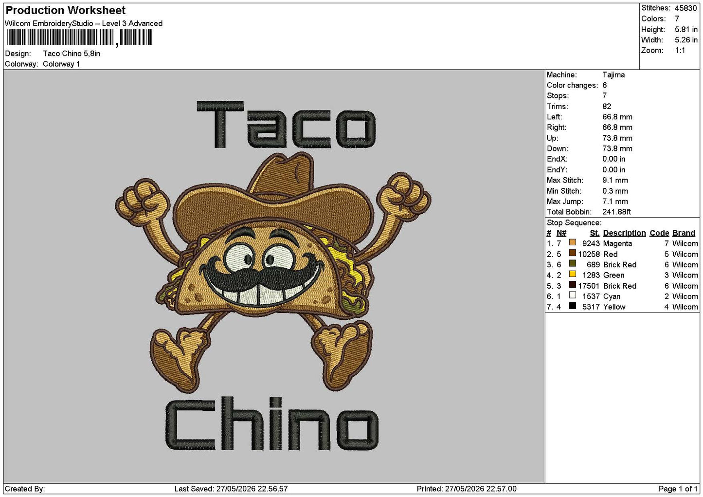 Tacotext Embroidery File 6 sizes