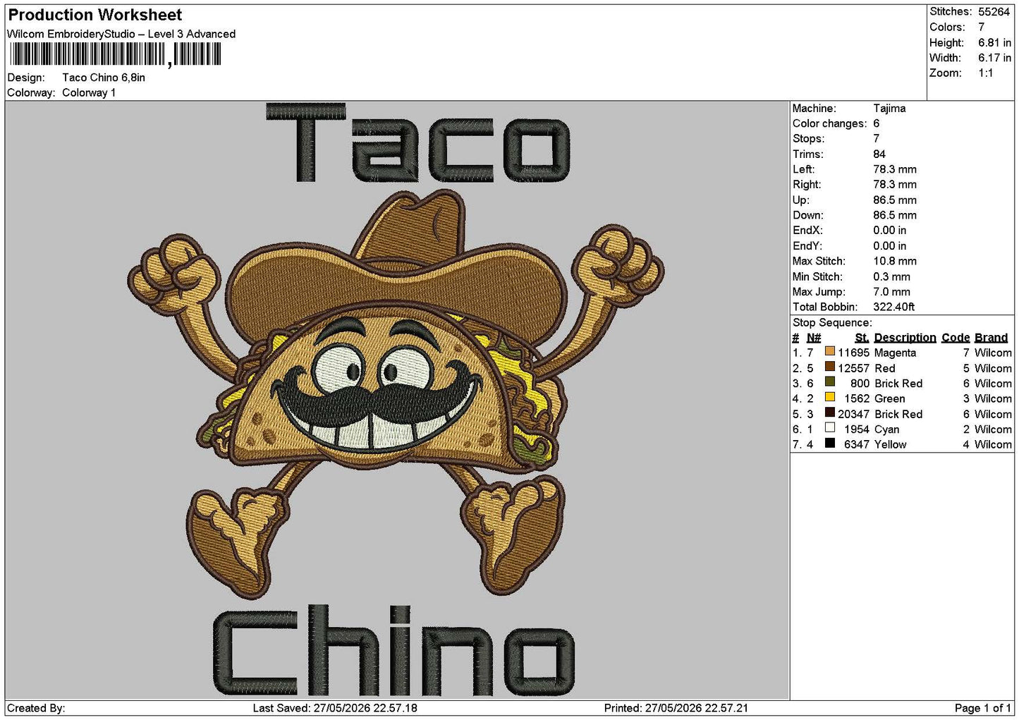 Tacotext Embroidery File 6 sizes