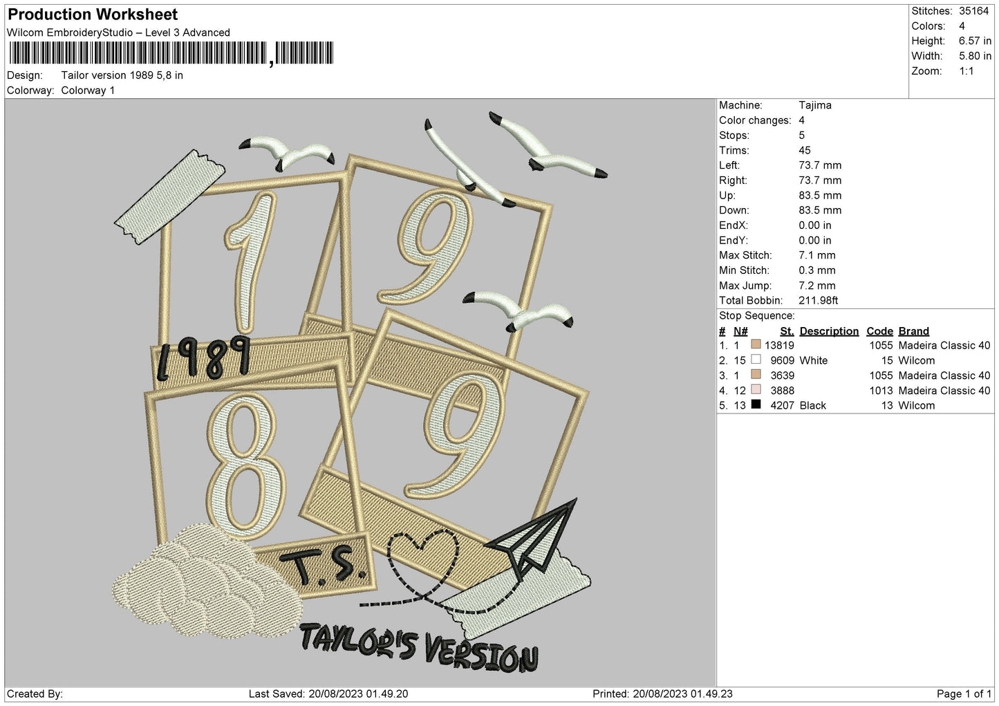 Tailor Ver 89 Embroidery File 6 sizes