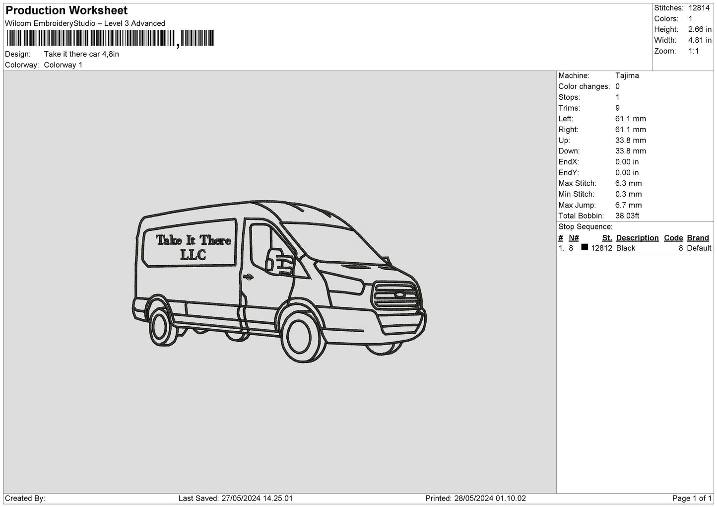 Outline Car 2708 Embroidery File 6 sizes