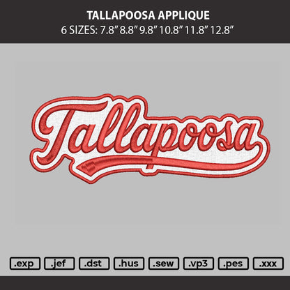 TallapoosaText Applique Embroidery Machine Design File 6 sizes