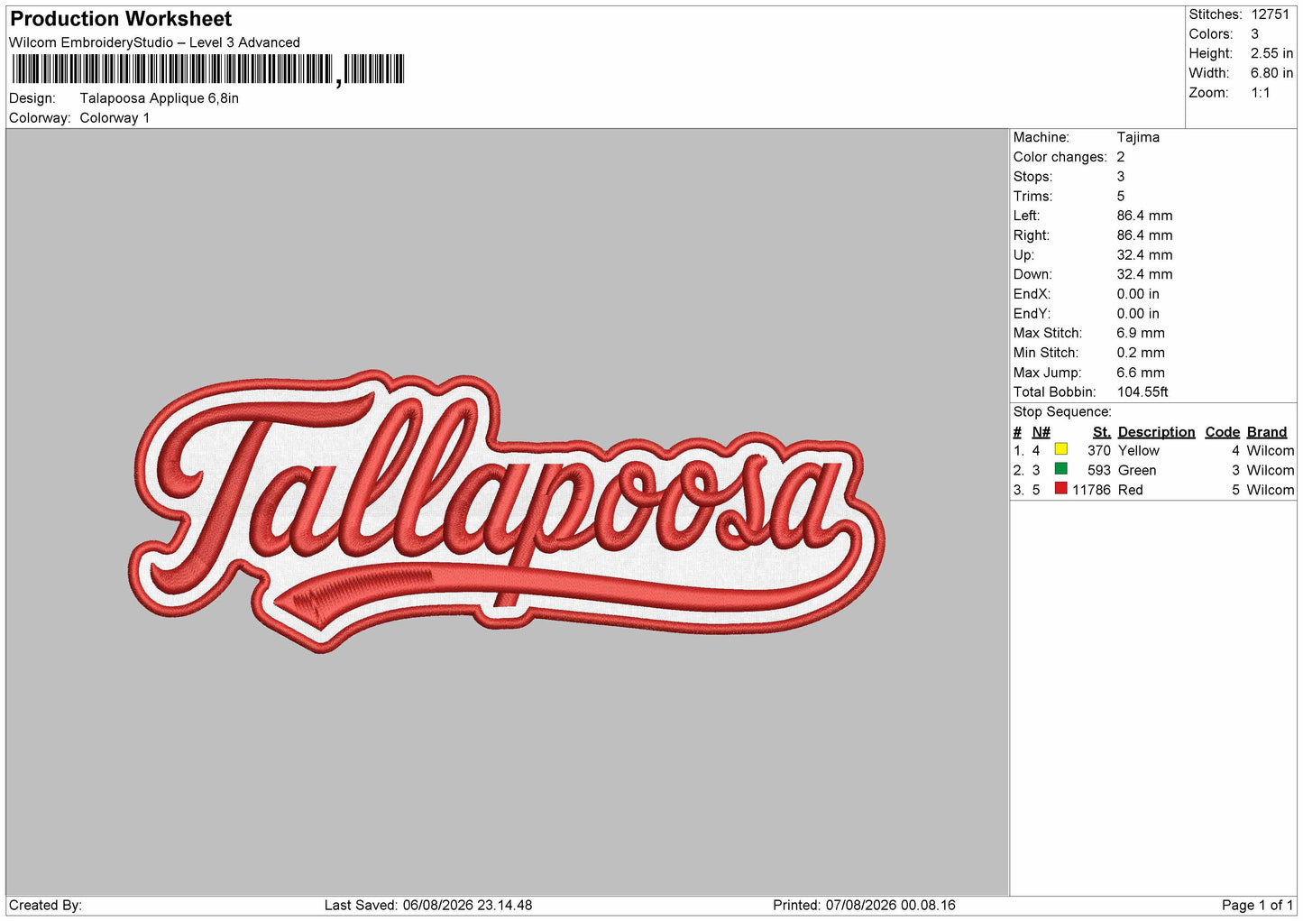 TallapoosaText Applique Embroidery Machine Design File 6 sizes