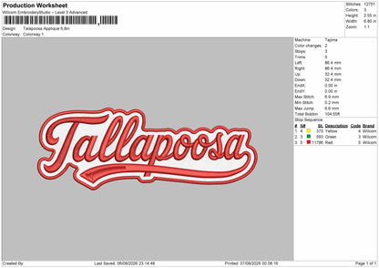 TallapoosaText Applique Embroidery Machine Design File 6 sizes