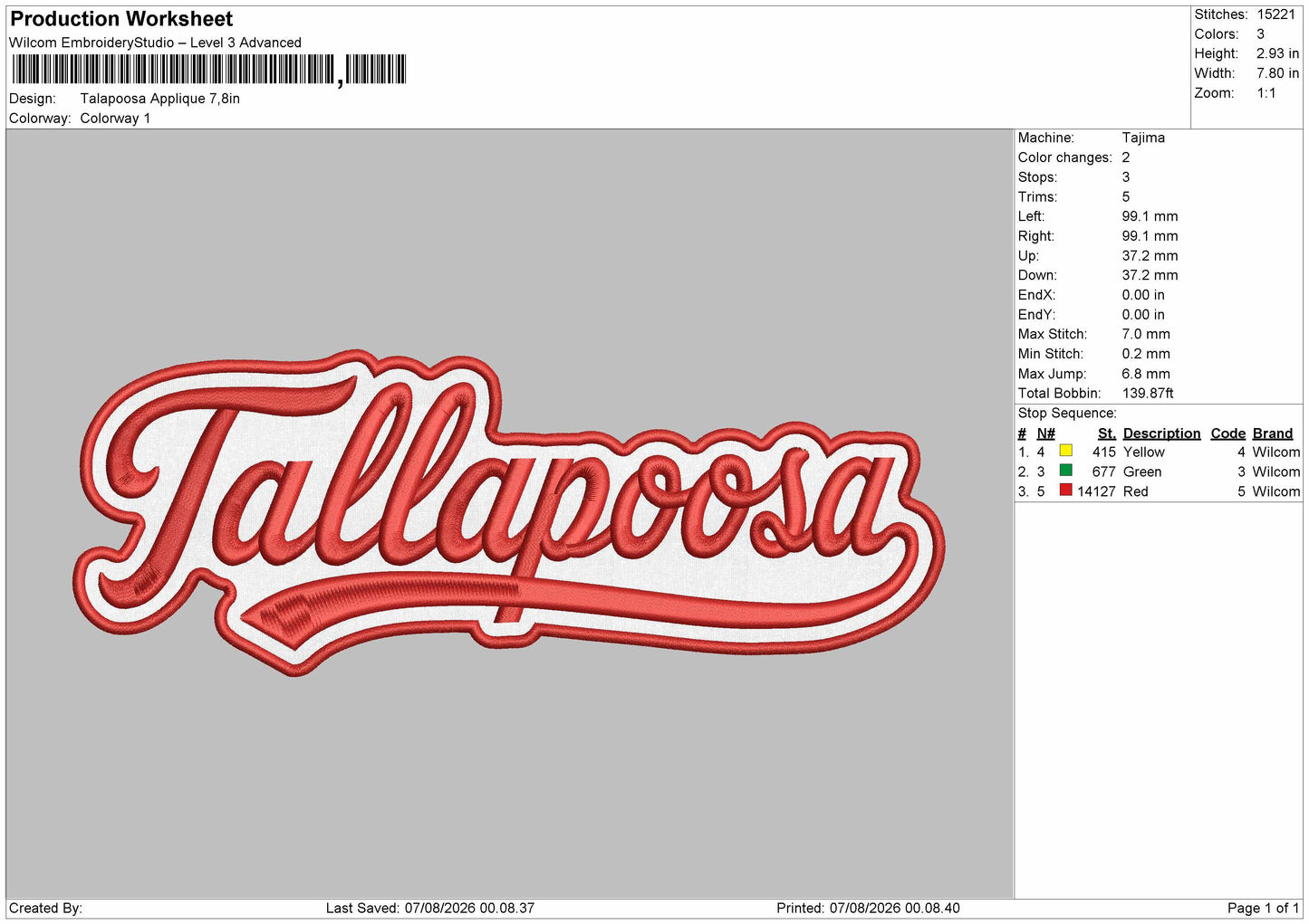 TallapoosaText Applique Embroidery Machine Design File 6 sizes