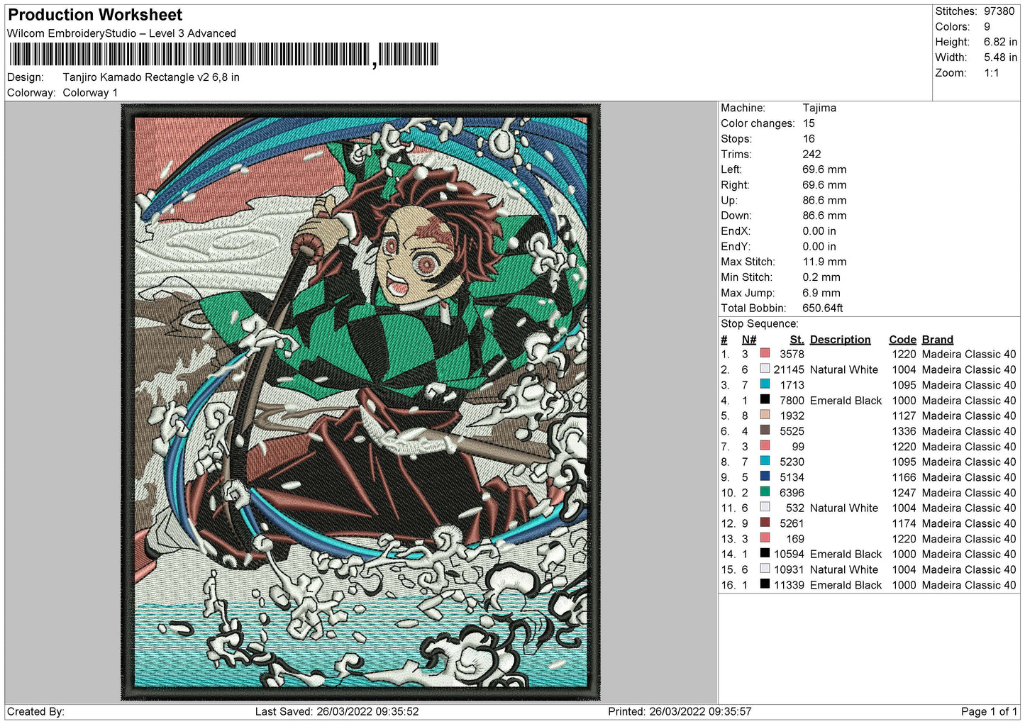 Tanjiro Kamado Rectangle V2 Embroidery File 4 size