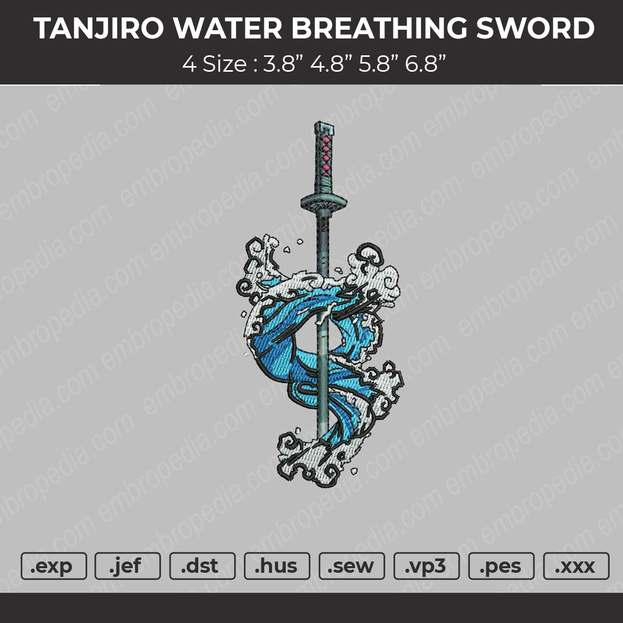 Tanjiro Water Breathing Sword Embroidery File 4 size