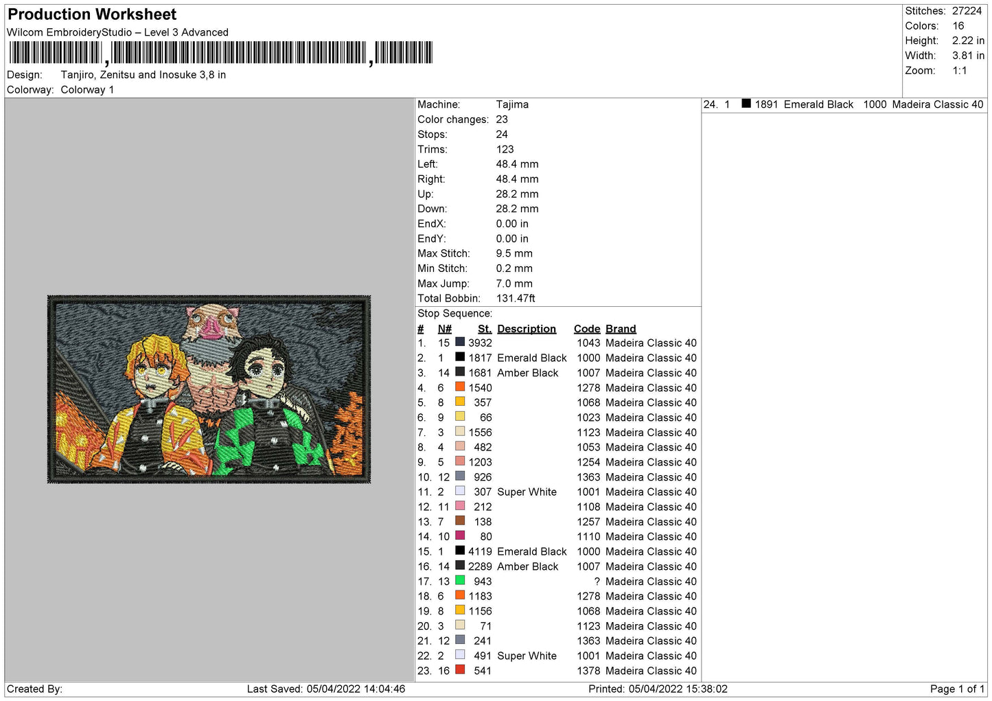 tanjiro zenitsu inosuke Embroidery File 4 size