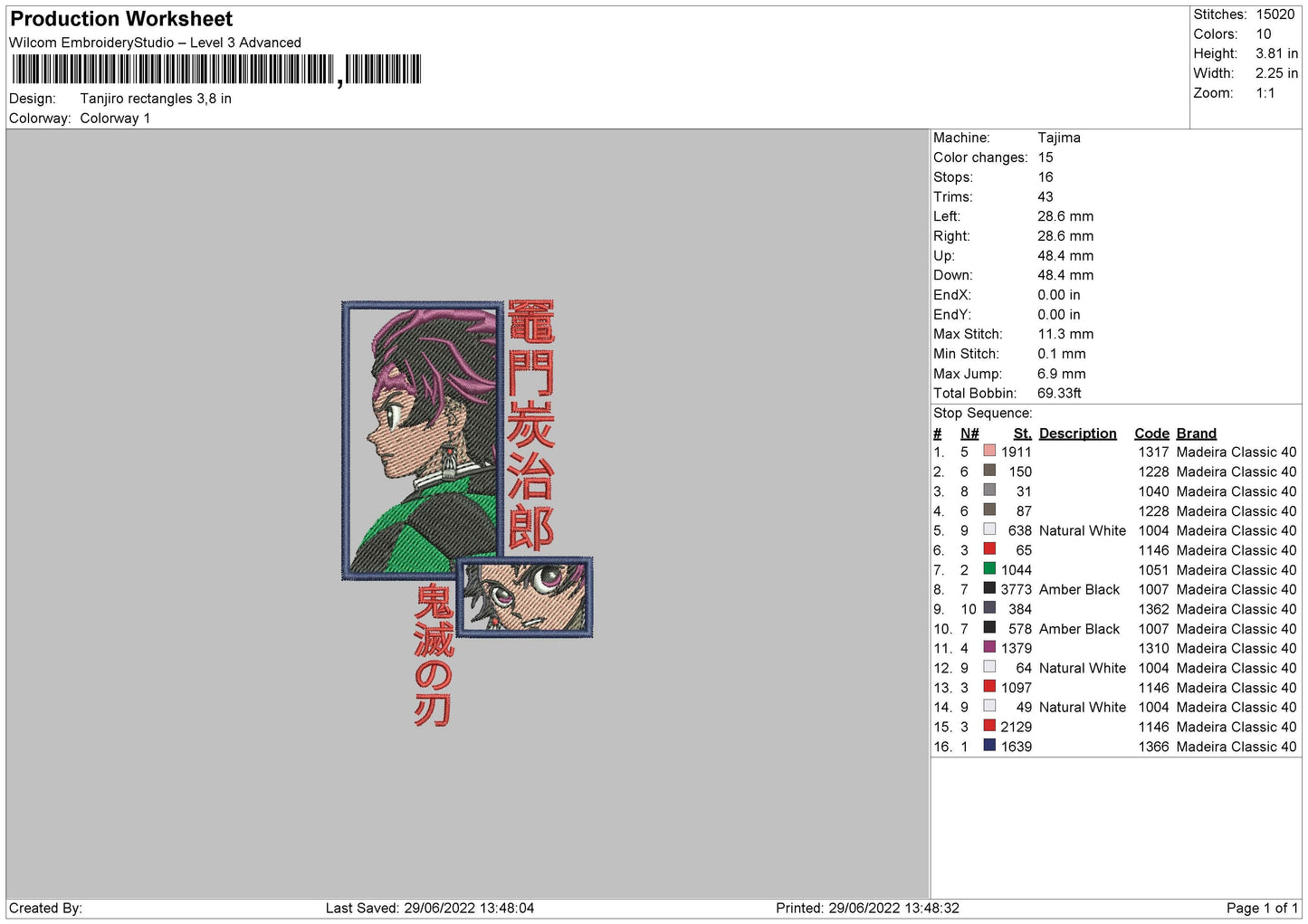 Tanjiro Rectangle Embroidery File 4 sizes