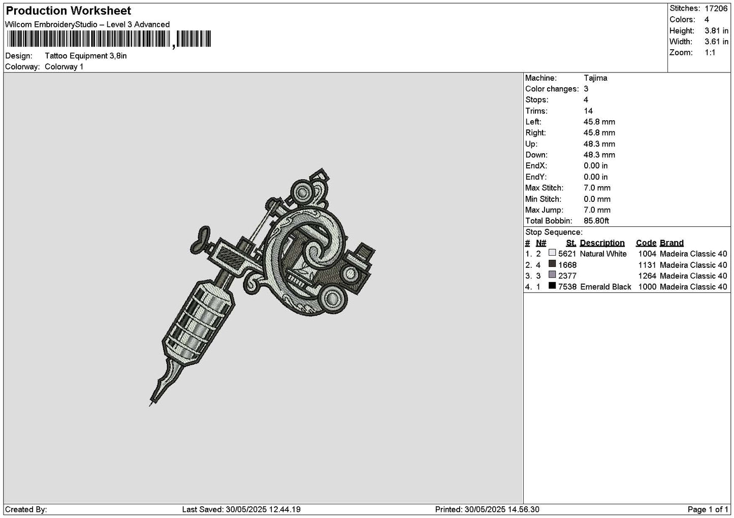 Tattoo Equip Embroidery File 6 sizes