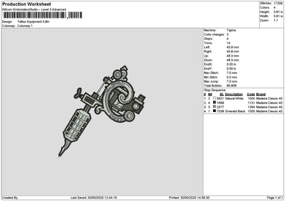 Tattoo Equip Embroidery File 6 sizes