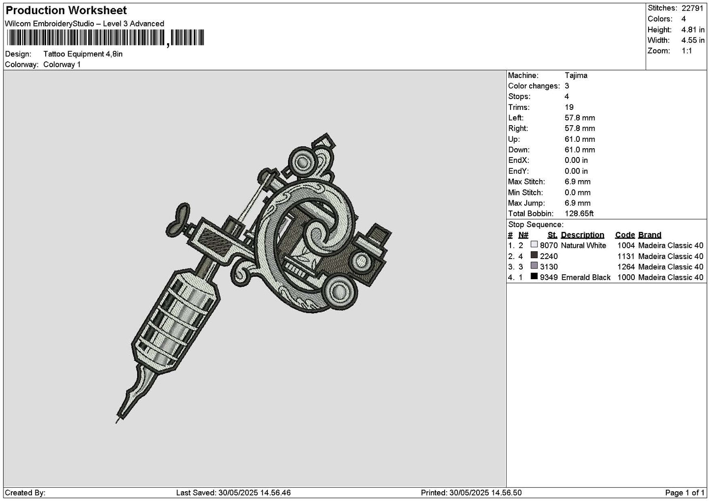 Tattoo Equip Embroidery File 6 sizes