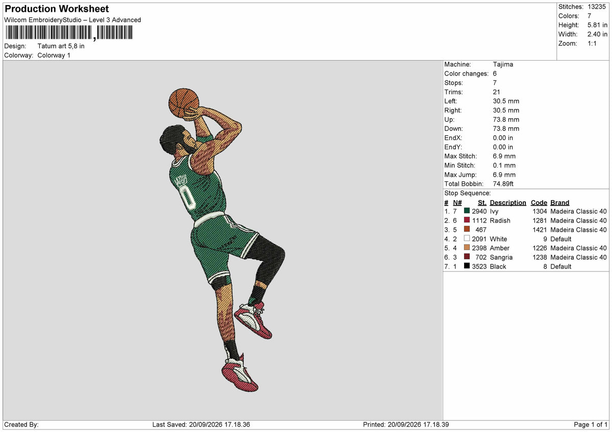Player 0 Embroidery Machine Design File 6 sizes