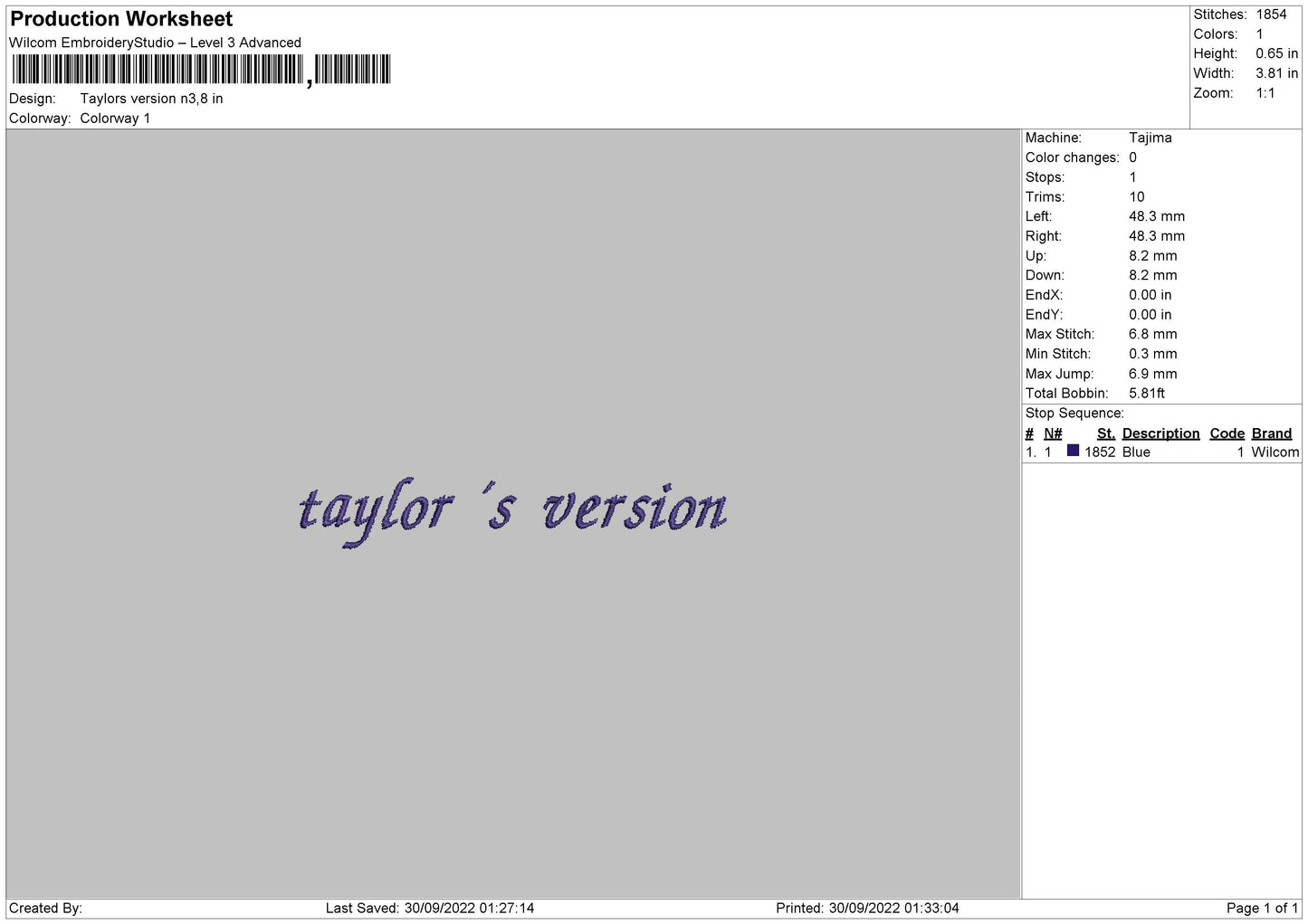 Taylor Version Embroidery File 5 sizes