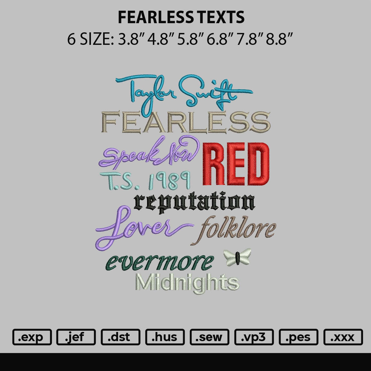 Fearless Texts Embroidery File 6 sizes