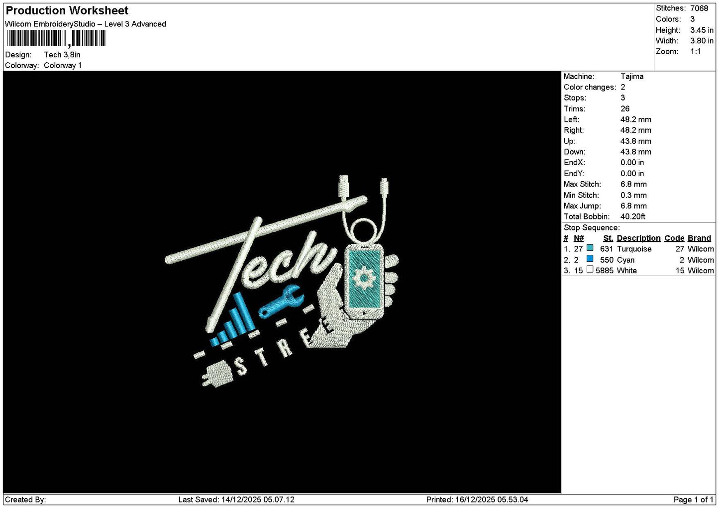 Techtext 1612 Embroidery File 6 sizes
