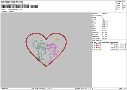 Teens Titans Love Embroidery File 4 size