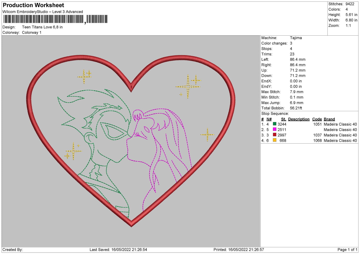 Teens Titans Love Embroidery File 4 size