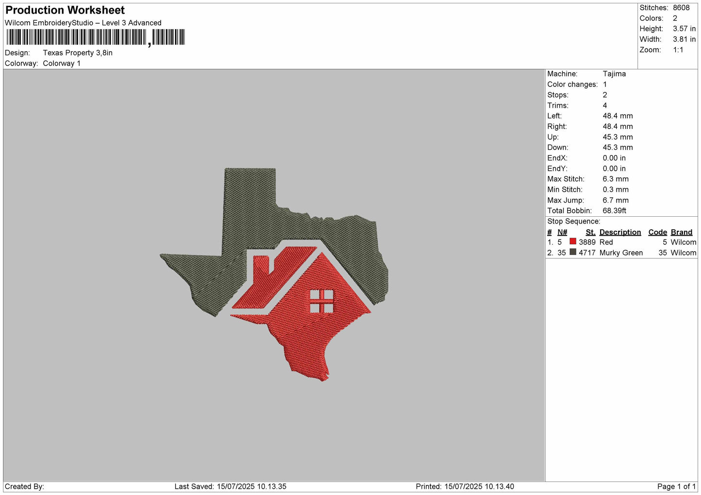 Texas Property Embroidery File Design