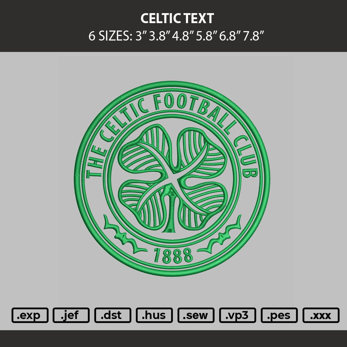Celtic Text Embroidery Machine Design File 6 sizes