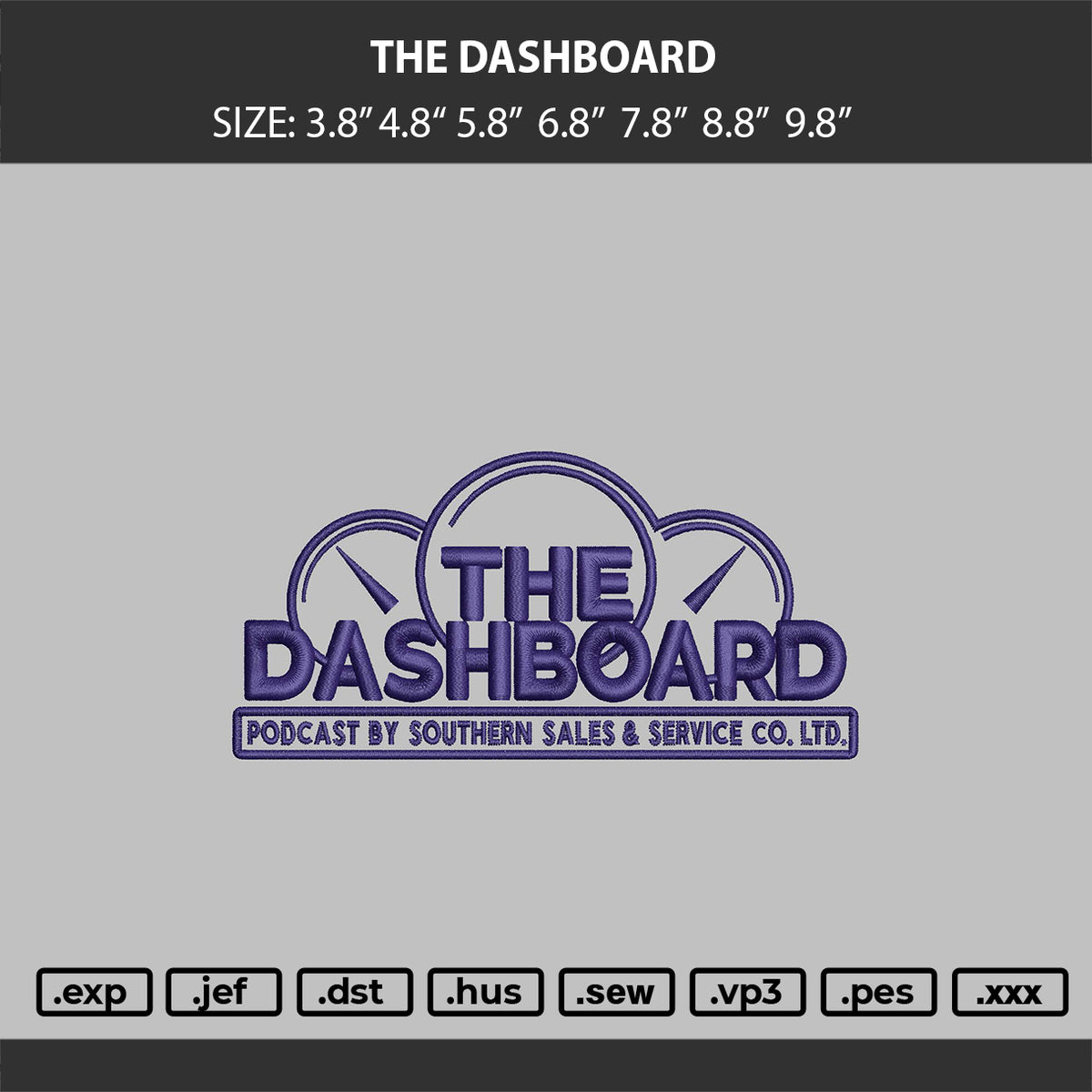 the Dashboard Embroidery Machine Design File 6 sizes