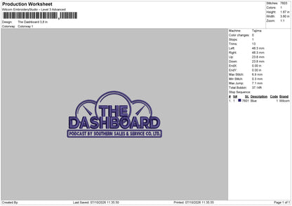 the Dashboard Embroidery Machine Design File 6 sizes