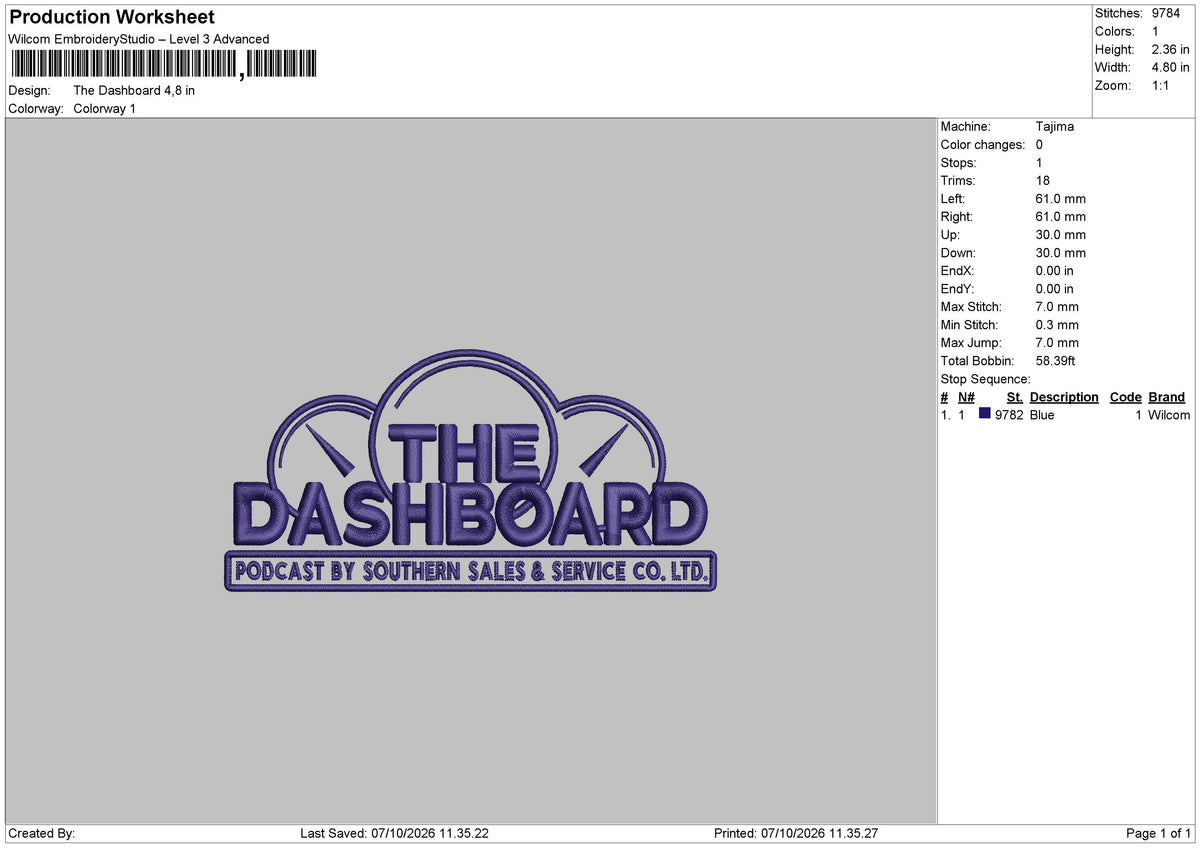the Dashboard Embroidery Machine Design File 6 sizes