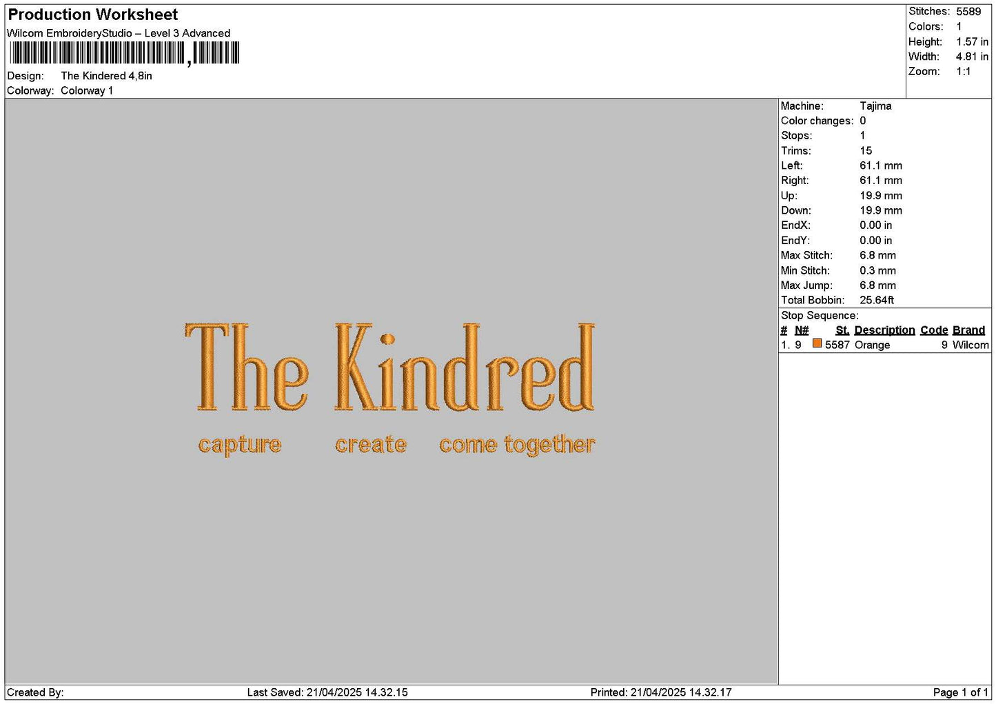 Kindredtext Embroidery File 6 sizes