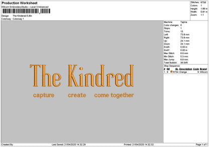 Kindredtext Embroidery File 6 sizes