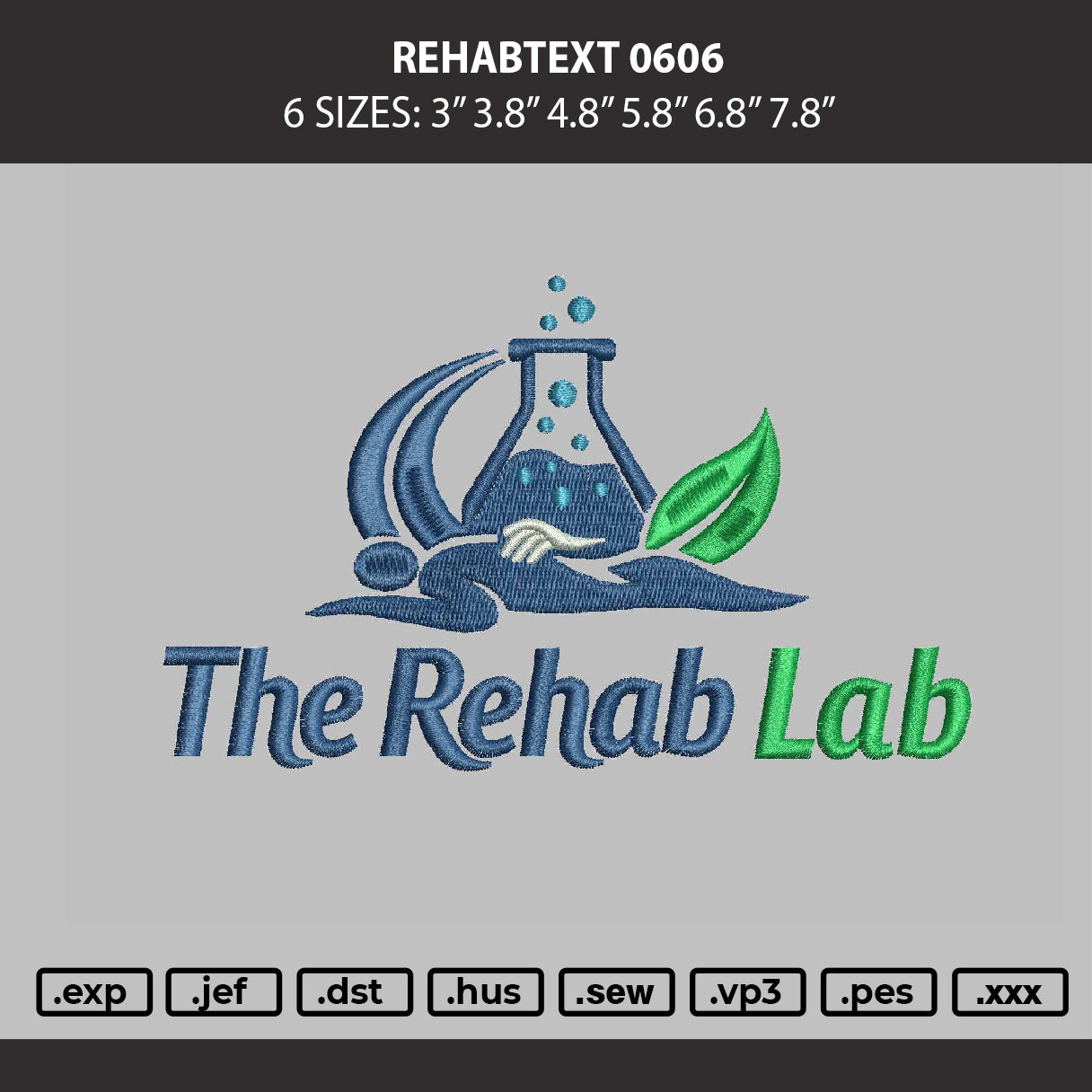Rehabtext 0606 Embroidery Machine Design File 6 sizes