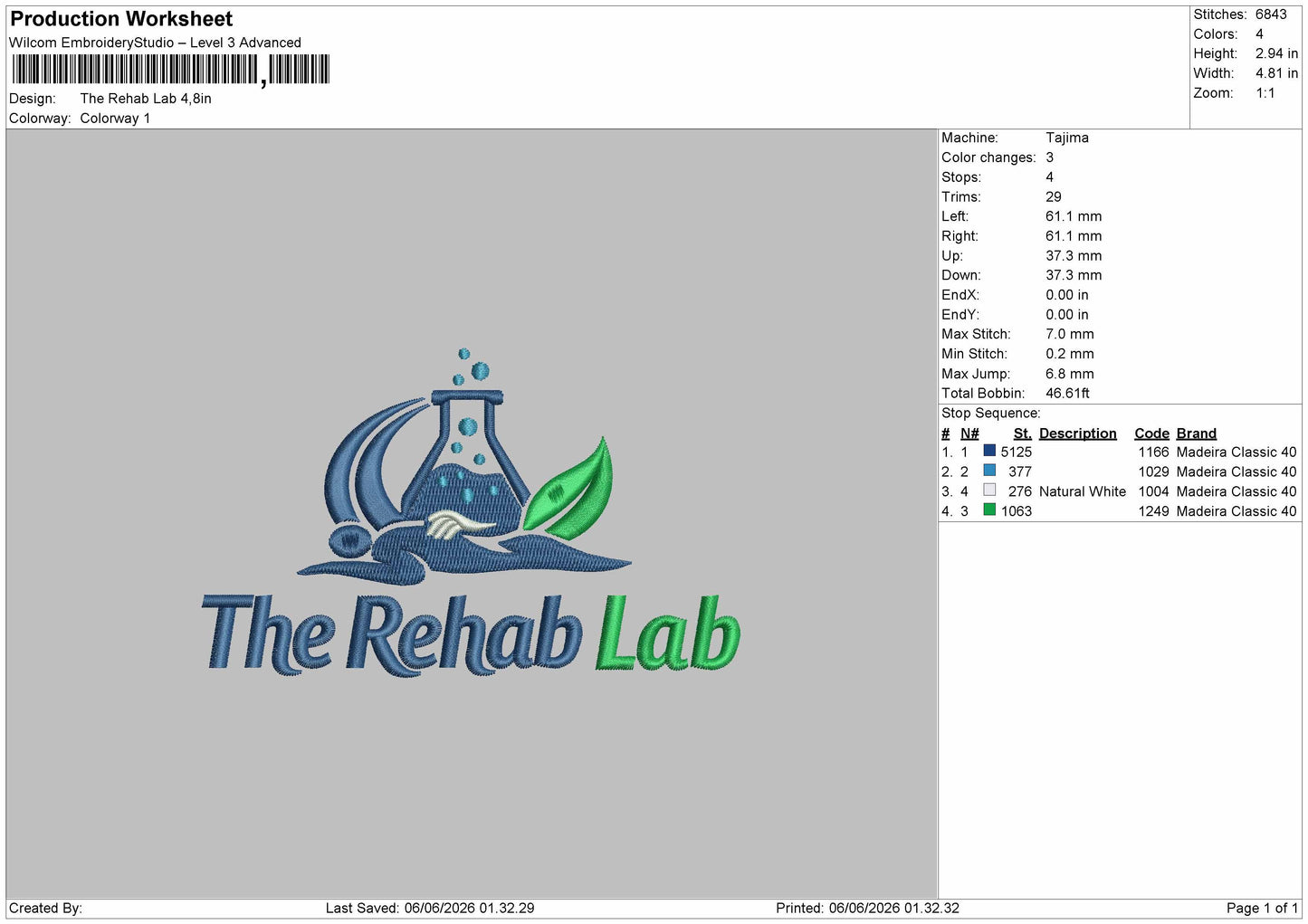 Rehabtext 0606 Embroidery Machine Design File 6 sizes