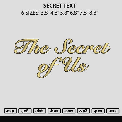 Secret Text Embroidery File 6 sizes