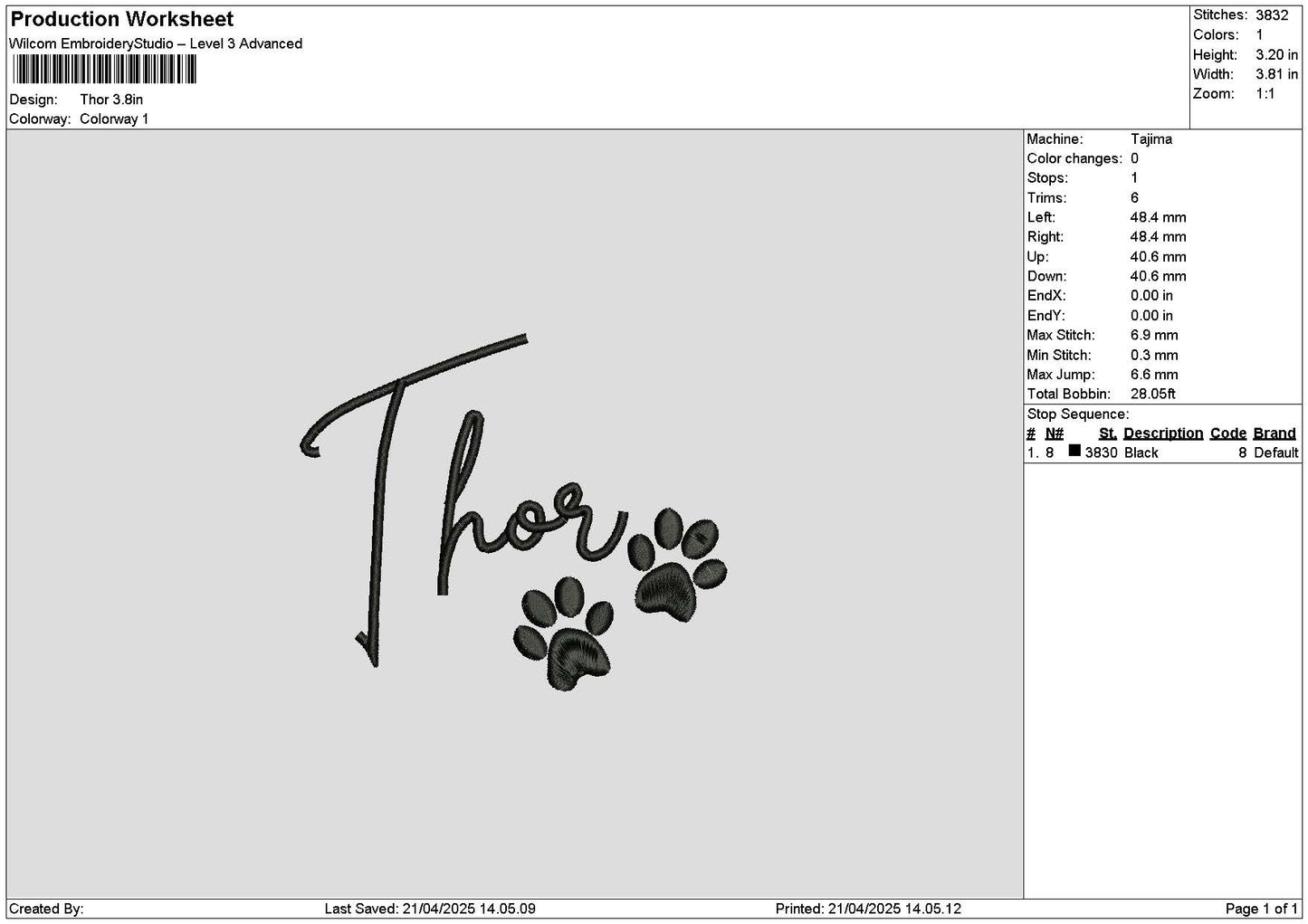 Thortext Embroidery File 6 sizes