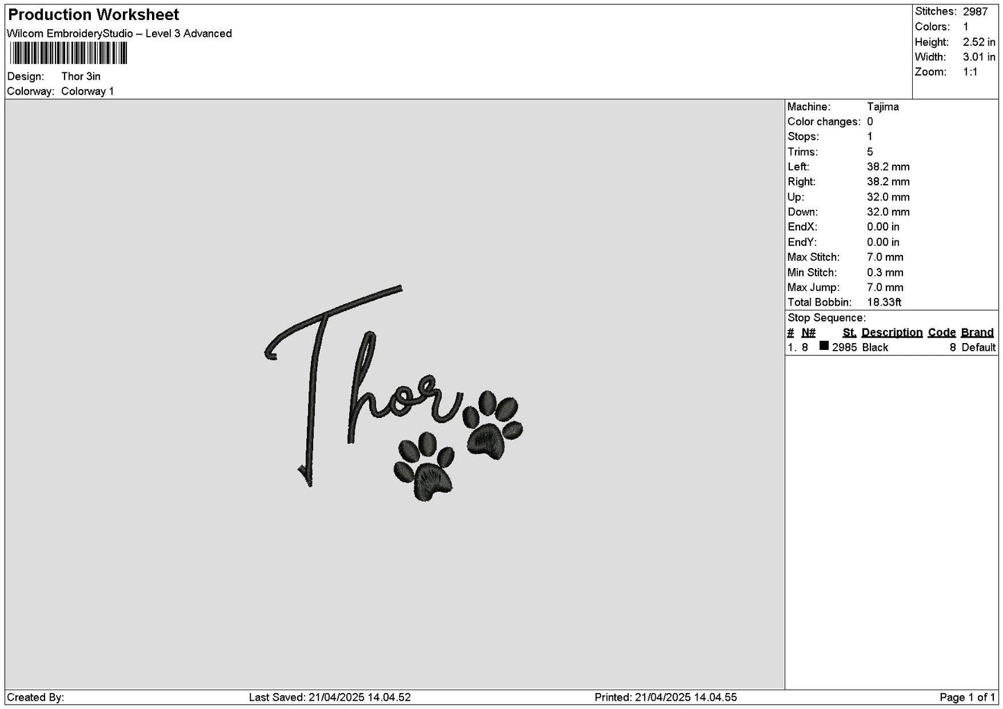Thortext Embroidery File 6 sizes