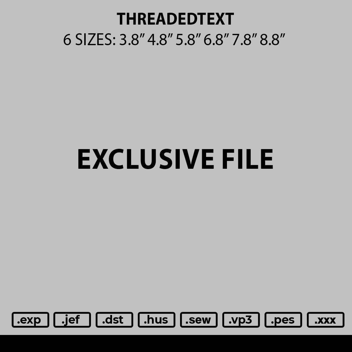 Threadedtext Embroidery File 6 sizes