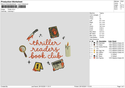 Thriller Embroidery Machine Design File 6 sizes