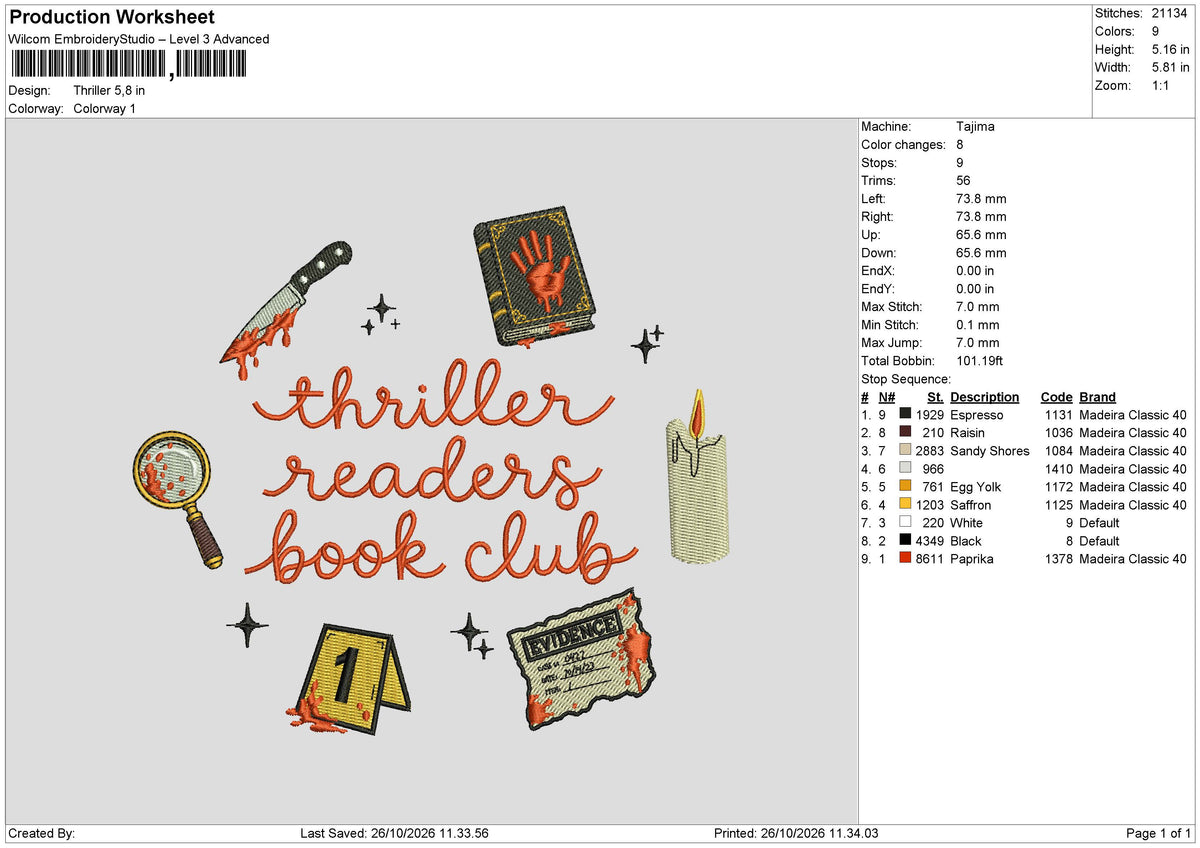Thriller Embroidery Machine Design File 6 sizes