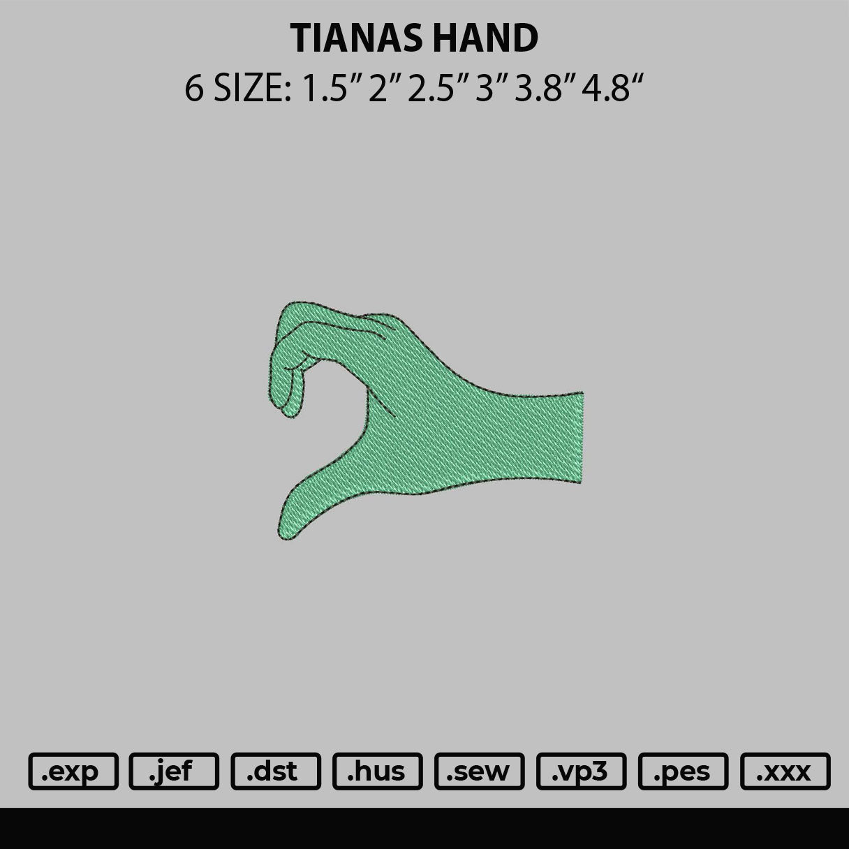 Tianas Hand Embroidery File 6 sizes