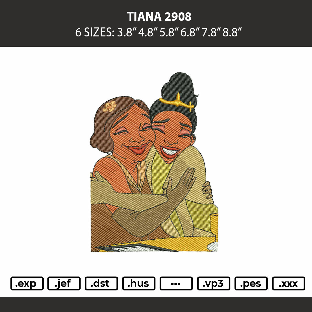 Tiana 2908 Embroidery Machine Design File 6 sizes