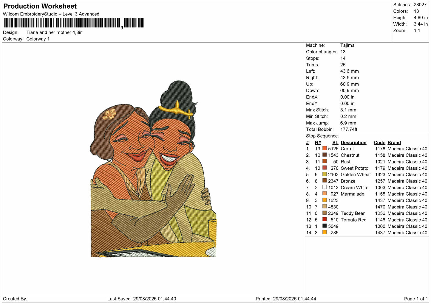 Tiana 2908 Embroidery Machine Design File 6 sizes