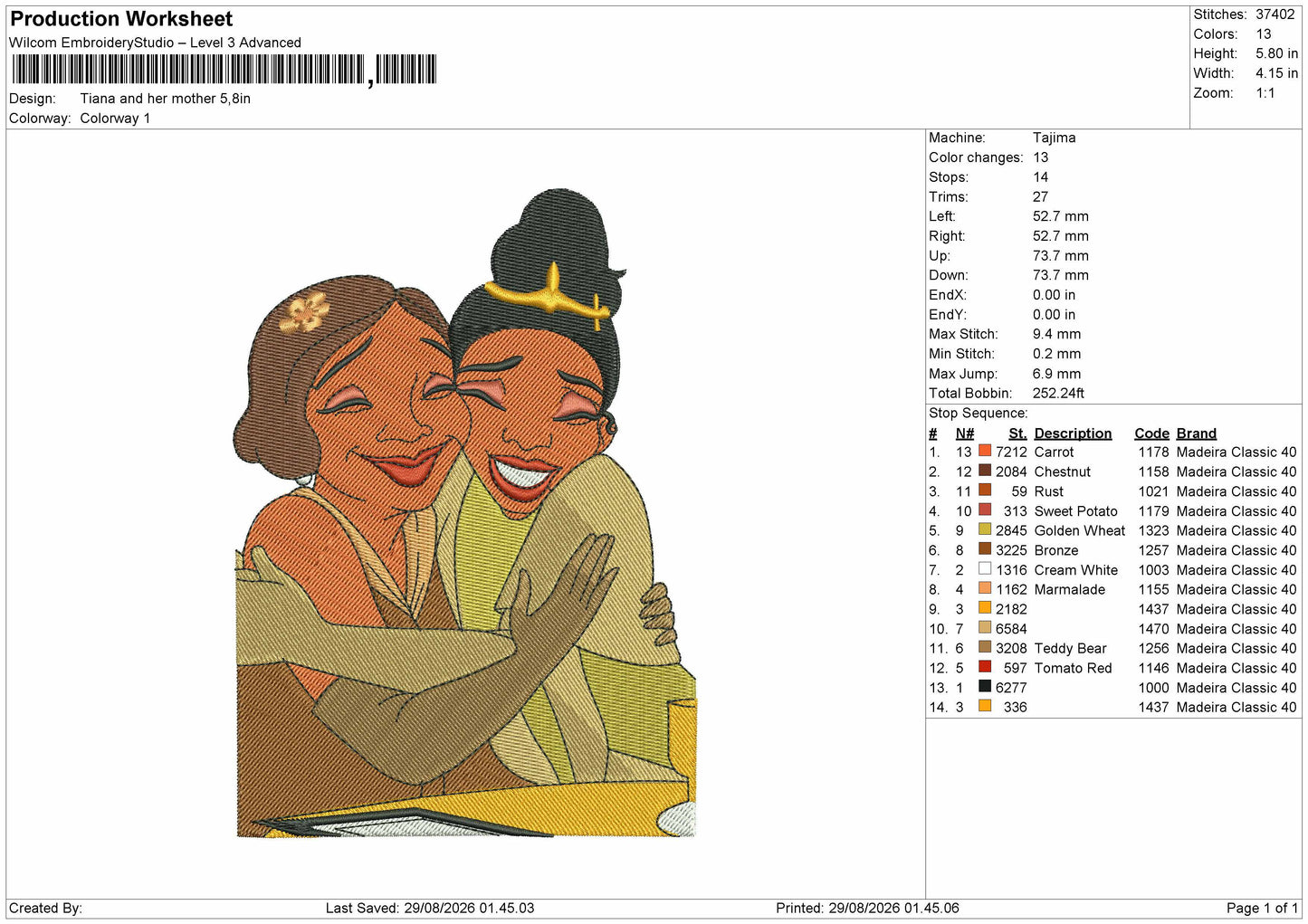 Tiana 2908 Embroidery Machine Design File 6 sizes