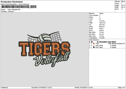 TIGERS VOLLEY BALL Embroidery File Machine Pattern