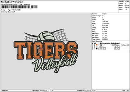 TIGERS VOLLEY BALL Embroidery File Machine Pattern