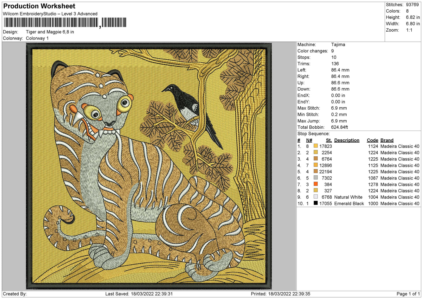 Tiger And Magpie Embroidery File 4 size
