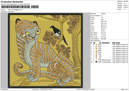 Tiger And Magpie Embroidery File 4 size