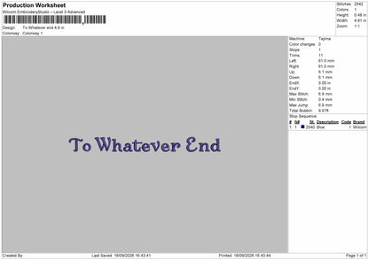 Whatever Text Embroidery Machine Design File 6 sizes